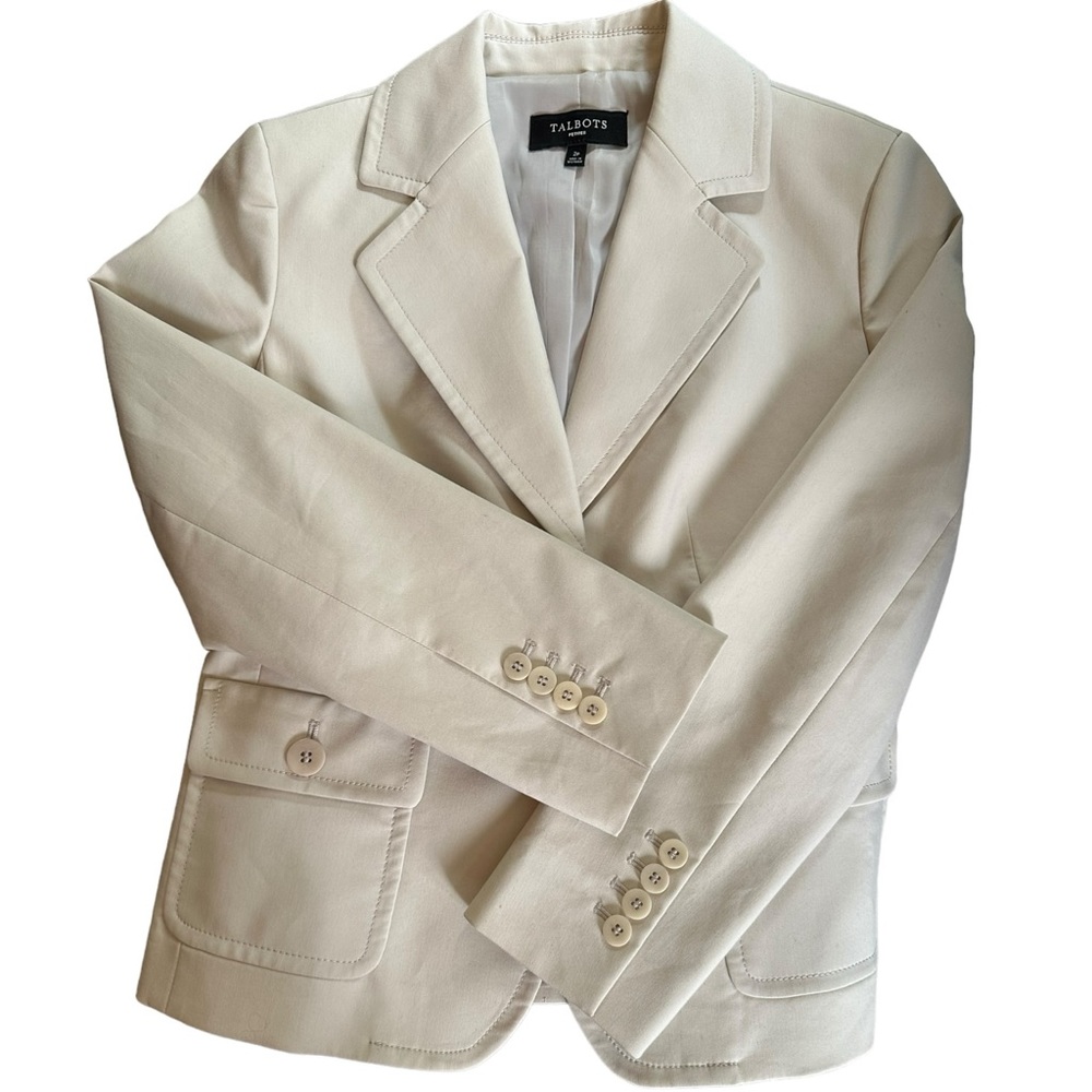 Talbots Petite Stretch Cotton Cream Blazer Size 2P ~ Suggest Retail $199 - Picture 6 of 12